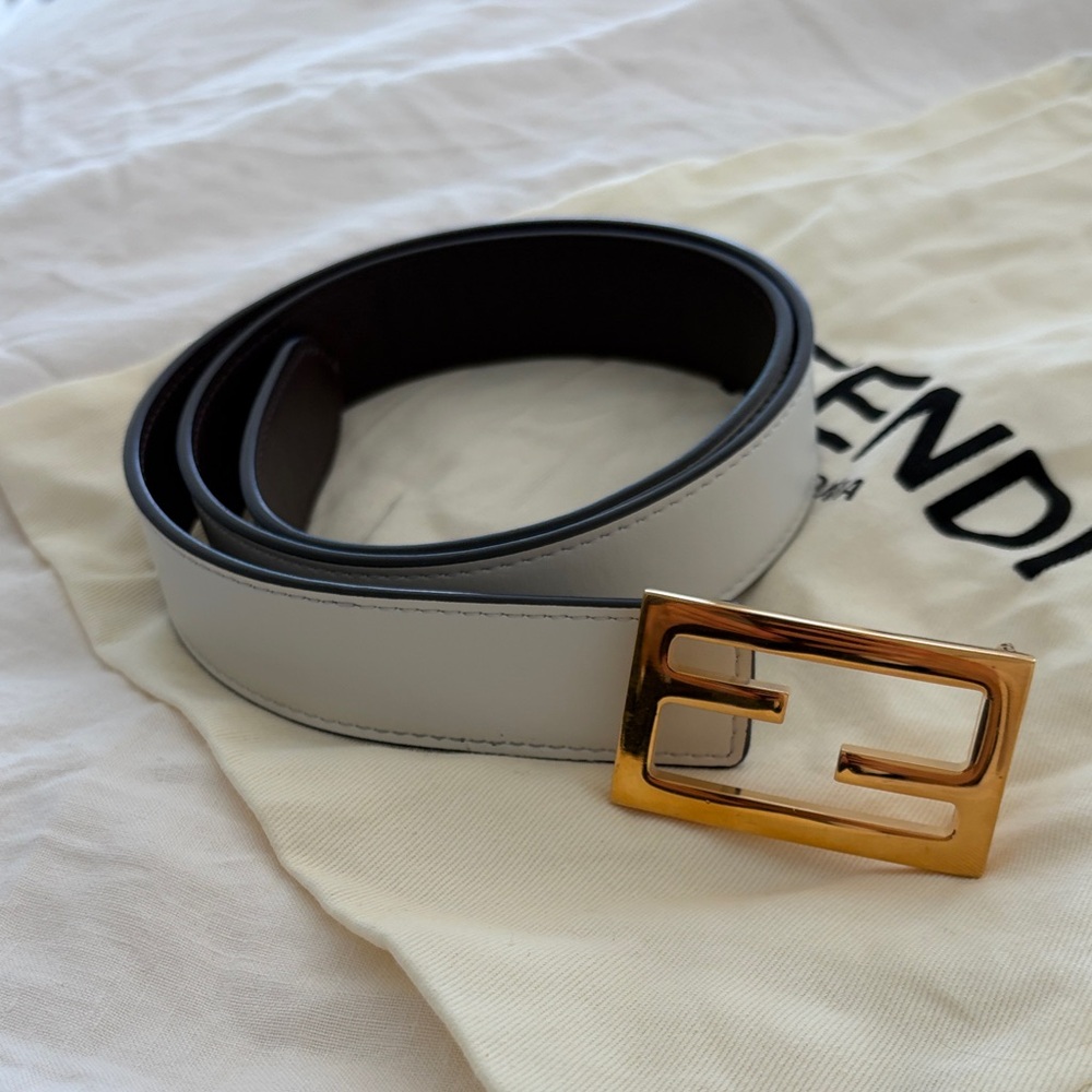 Fendi Women’s Reversible Brown and Cream Gold Belt